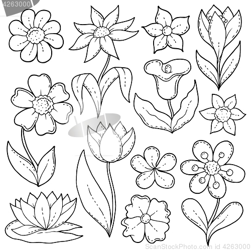 Image of Flower drawings thematic set 1