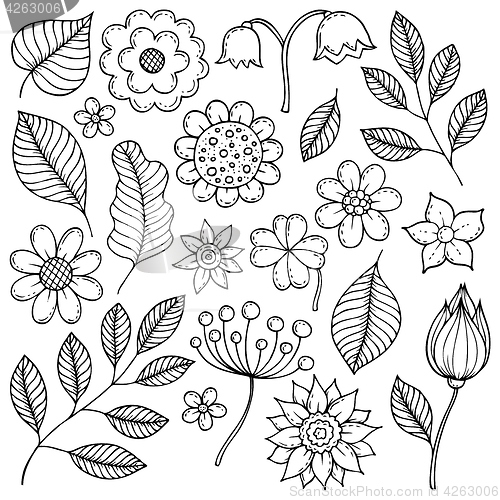 Image of Drawings of flowers and leaves theme 1