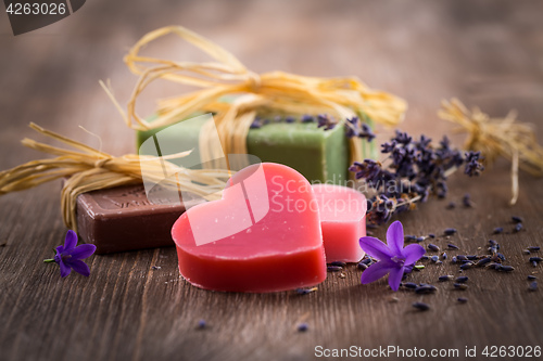 Image of Handmade soap on wooden table