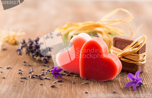 Image of Handmade soap on wooden table