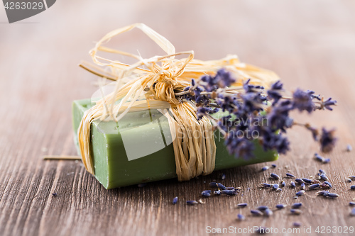 Image of Handmade soap on wooden table