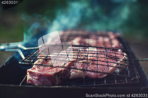 Image of Grilling fresh entrecote pork