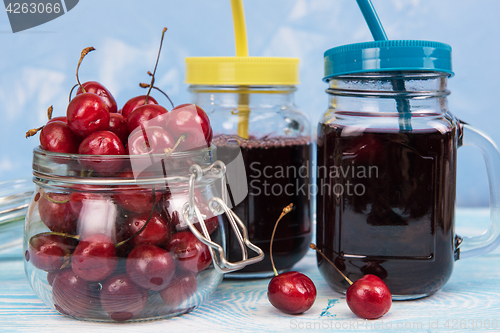 Image of Cherry juice with glass of berries