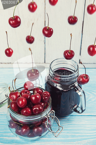 Image of Cherry juice with glass of berries