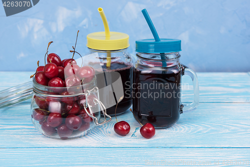 Image of Cherry juice with glass of berries