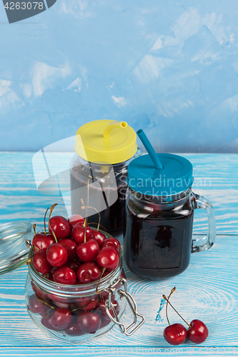 Image of Cherry juice with glass of berries