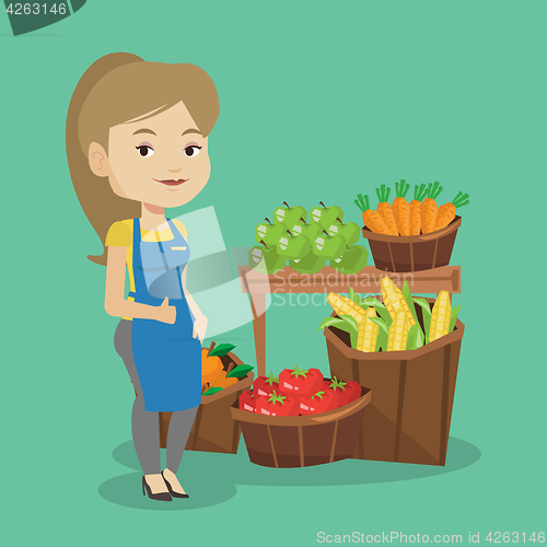 Image of Friendly supermarket worker vector illustration.