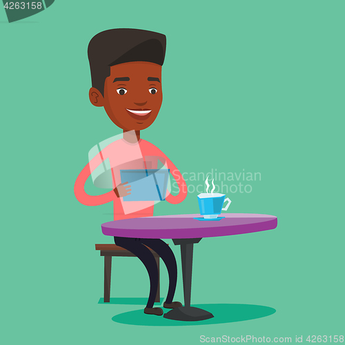 Image of Man surfing in the social network in cafe.