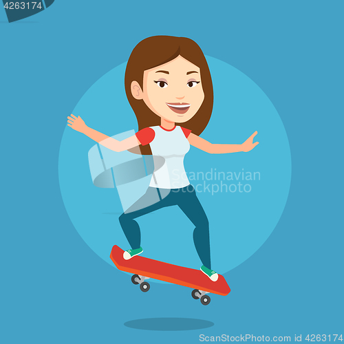 Image of Woman riding skateboard vector illustration.