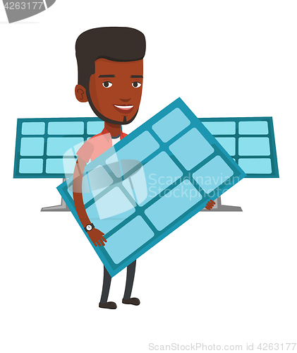 Image of Man holding solar panel vector illustration.