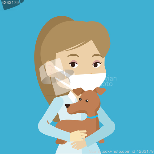 Image of Veterinarian with dog in hands vector illustration