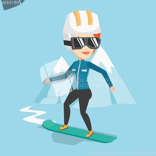 Image of Young woman snowboarding vector illustration.