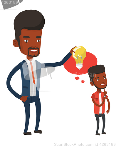 Image of Businessman giving idea light bulb to his partner.