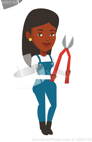 Image of Farmer with pruner vector illustration.