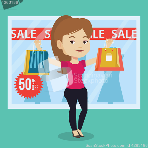 Image of Woman shopping on sale vector illustration.