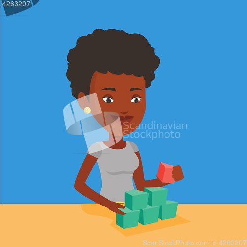 Image of Woman building pyramid of network avatars.