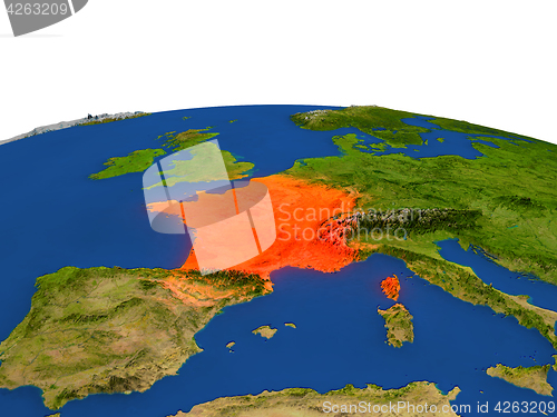 Image of France in red from orbit