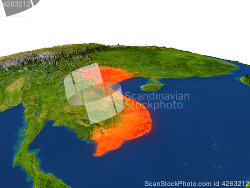 Image of Vietnam in red from orbit