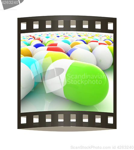 Image of Tablets background. 3D illustration. The film strip