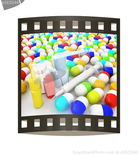 Image of Tablets background. 3D illustration. The film strip