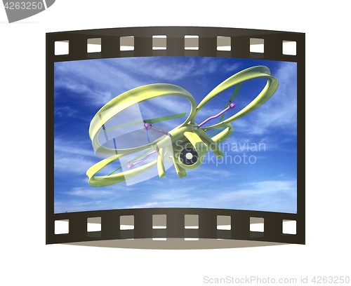 Image of Drone, quadrocopter, with photo camera against the sky. 3D illus