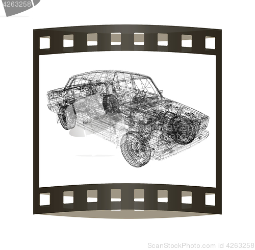 Image of 3d model cars. 3D illustration. The film strip