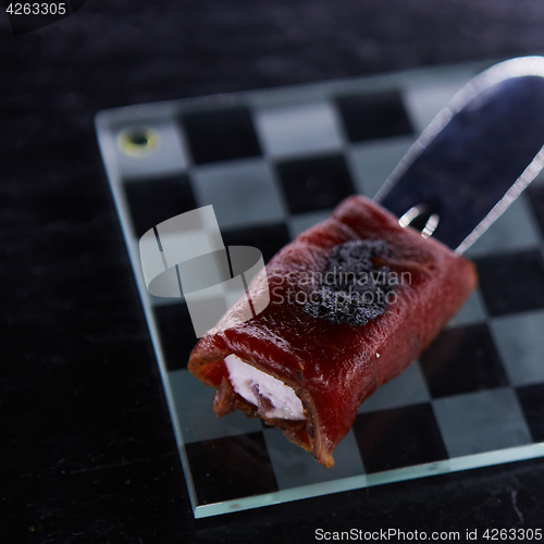 Image of The jamon canape. Shallow dof