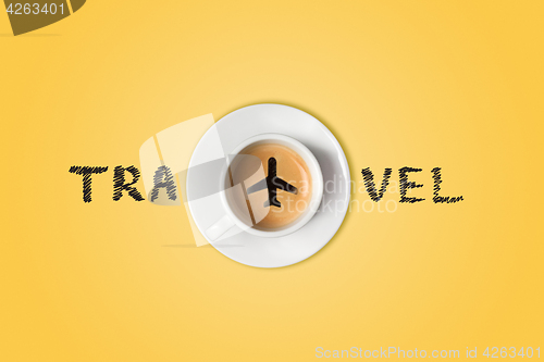 Image of The travel concept. The airport coffee cup. Top view