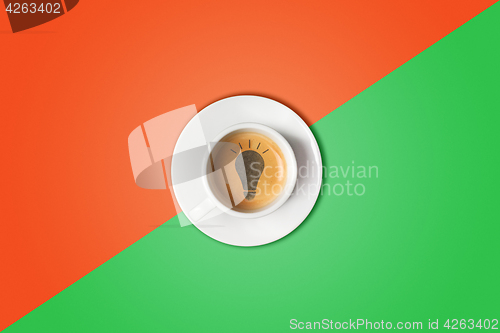 Image of Lightbulb made in cup of coffee. Brain storm, idea concept or coffee-break.