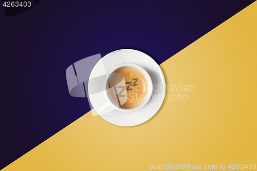 Image of Coffee cup against colorful background. View from above.