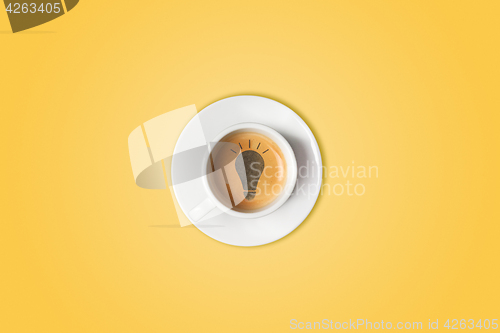Image of Lightbulb made in cup of coffee. Brain storm, idea concept or coffee-break.