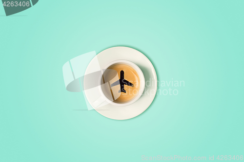 Image of The travel concept. The airport coffee cup. Top view