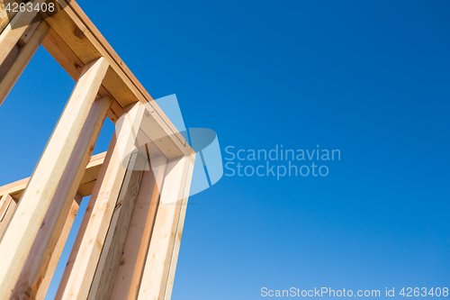 Image of Wood Home Framing Abstract At Construction Site.