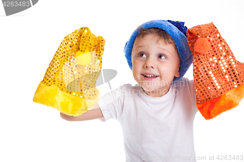 Image of Happy little smiling boy with christmas hat.