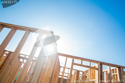 Image of Wood Home Framing Abstract At Construction Site.