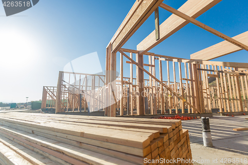 Image of Wood Home Framing Abstract At Construction Site.