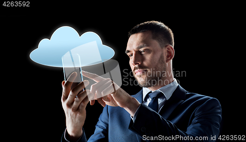 Image of businessman with transparent smartphone