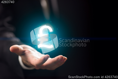 Image of Businessman hand with funt icon.