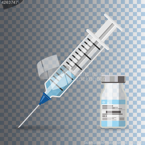 Image of plastic medical syringe and vial icon