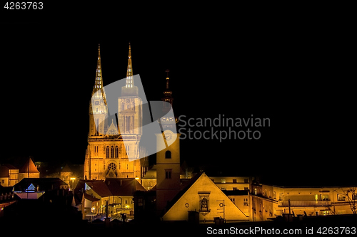 Image of Zagreb cathedral at night view
