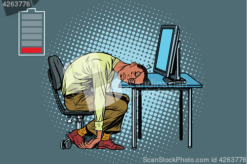 Image of sleeping African businessman at the computer