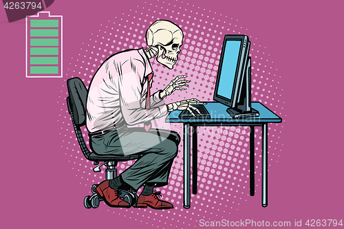 Image of Skeleton worker working on computer