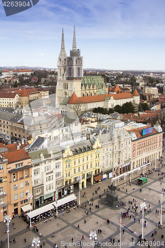 Image of Aerial view at Ban Jelacic Square in Zagreb capital town of Croa