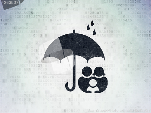 Image of Privacy concept: Family And Umbrella on Digital Data Paper background