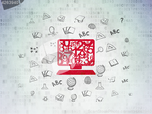 Image of Education concept: Computer Pc on Digital Data Paper background