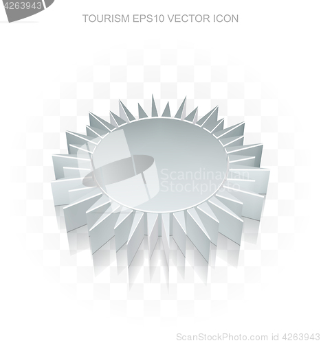 Image of Travel icon: Flat metallic 3d Sun, transparent shadow, EPS 10 vector.