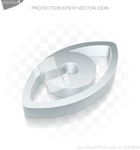 Image of Privacy icon: Flat metallic 3d Eye, transparent shadow, EPS 10 vector.