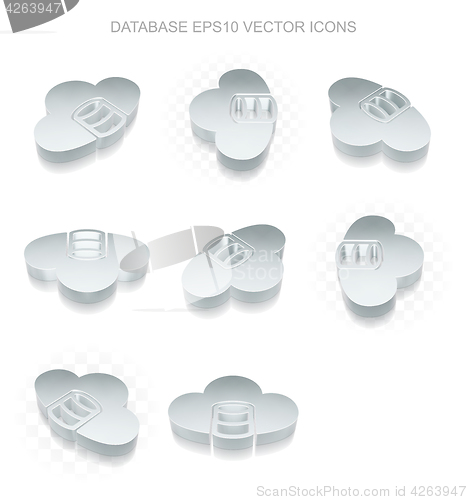 Image of Programming icons set: different views of metallic Database With Cloud, transparent shadow, EPS 10 vector.