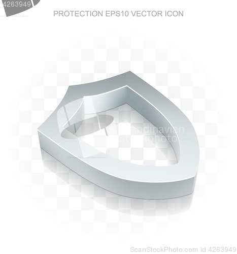 Image of Security icon: Flat metallic 3d Contoured Shield, transparent shadow, EPS 10 vector.