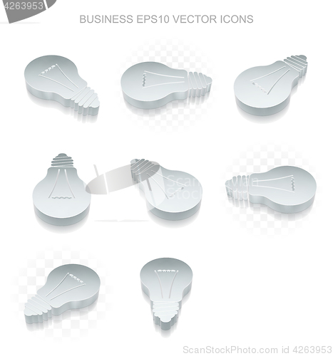 Image of Finance icons set: different views of metallic Light Bulb, transparent shadow, EPS 10 vector.